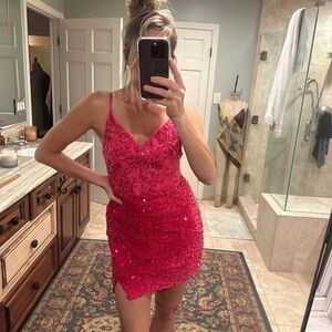 Pink Sequin Formal Mini Dress. New with tags. Barbie pink. Size 4